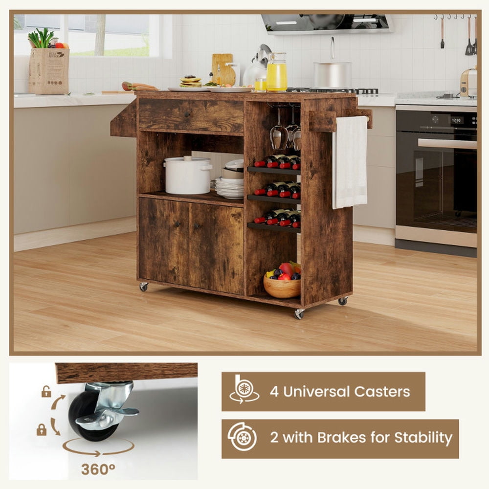 Finihen Rolling Cart, Kitchen Island Cart, Drop Leaf Mobile Kitchen Island Cart with Power Outlet and Adjustable Shelf, for Kitchen, Dining Room, Rustic Brown Finihen Rolling Cart, Kitchen Island Cart, Drop Leaf Mobile Kitchen Island Cart with Power Outlet and Adjustable Shelf, for Kitchen, Dining Room, Rustic Brown
