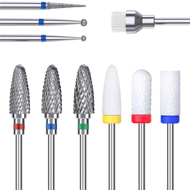 10 Pieces Nail Drill Bits Set, 3/32 Ceramic Nail Drill Bits for Acrylic Gel Nails Professional Cuticle Grinding Heads Set for Manicure Pedicure