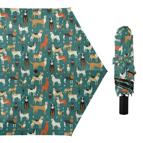 Various Poses Dogs Compact Sun Umbrella Windproof Travel Umbrellas for Rain Strong Portable UV Protection