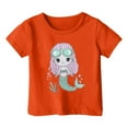 thumbnail image 2 of MIXUE Toddler Girls Tops & T-Shirts Cute Graphic Ocean Animal Print Round Neck Short Sleeve Tops Pullover T Shirts Activewear,Orange,10-11 Years, 2 of 3