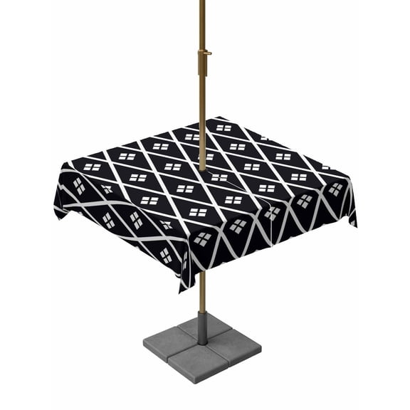 Square Outdoor Tablecloth with Umbrella Hole Minimalist Art Outside Table Cloth Waterproof Patio Table Cover Boho Abstract Floral Lattice Black Zipper Tablecloths for Picnic Party Camping 60x60 Inch