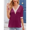 thumbnail image 3 of Sexy Dance Women's V Neck Blouse Half Sleeve Shirts Satin Loose Solid Color Tops Short Sleeve Pullover T Shirt 3/4 Sleeve Tunic Blouse Red S, 3 of 7