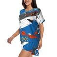 thumbnail image 2 of Uemuo Shark With Sunglasses and Lobste Pattern Women's Short-Sleeved Pajama, Button-Front Loungewear, 2-Piece Summer Sleepwear, Elastic Drawstring Shorts-4X-Large, 2 of 7