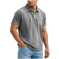 thumbnail image 2 of DPTALR Men's Casual Solid Color Denim-Like Short Sleeve Lapel Shirt，Vintage Button-Up Top,Gray,Big and Tall Men S, 2 of 6