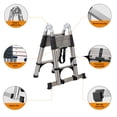 BOWEITI 16.5FT One-buttom Retraction Multi-Purpose A-Frame Telescoping Extension Stainless Steel Ladder with 2 Triangle Stabilizers & Wheels, 330lb Capacity