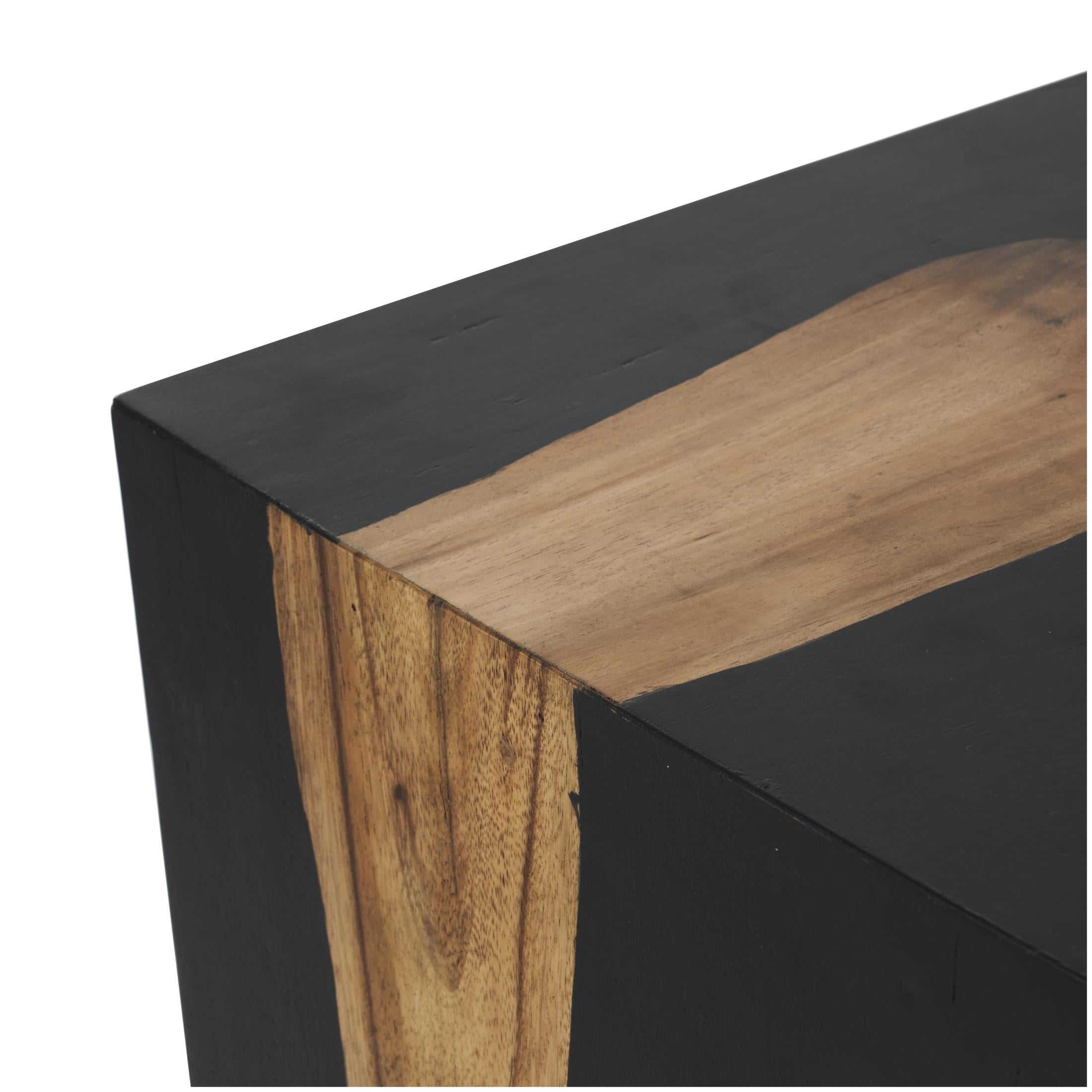 DecMode 43" x 20" Black Wood Handmade Block Coffee Table with Brown Live Edge Wood Interior, 1-Piece