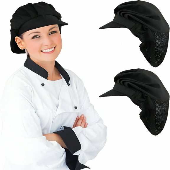 TELOLY Chef Hats-Kitchen Baker Cooking Hair Nets Food Service Hairnets for Women Men with Brim Black