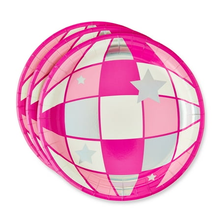 Disco Ball Disposable Round Paper Plates 9 Pink/Silver 8 Count by Way To Celebrate