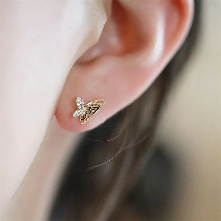 Delicate Openwork Butterfly Stud Earrings Diamond Butterfly Earrings For Women Large Hoop Earrings Post Earrings Stud Earrings for Women Pack Earring