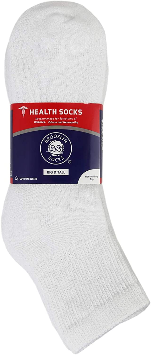 12 Pairs of Big and Tall Diabetic Neuropathy Ankle Socks, King Size Mens Athletic Quarter Socks (White, 13-16)