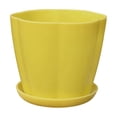 thumbnail image 2 of romoty Flower Petal Shaped Plastic Plant Pot with Saucer Yellow, 6.3 in Lightweight Decorative Succulent Planter with Drainage Hole for Indoor Outdoor Desk Garden Decor, 2 of 6
