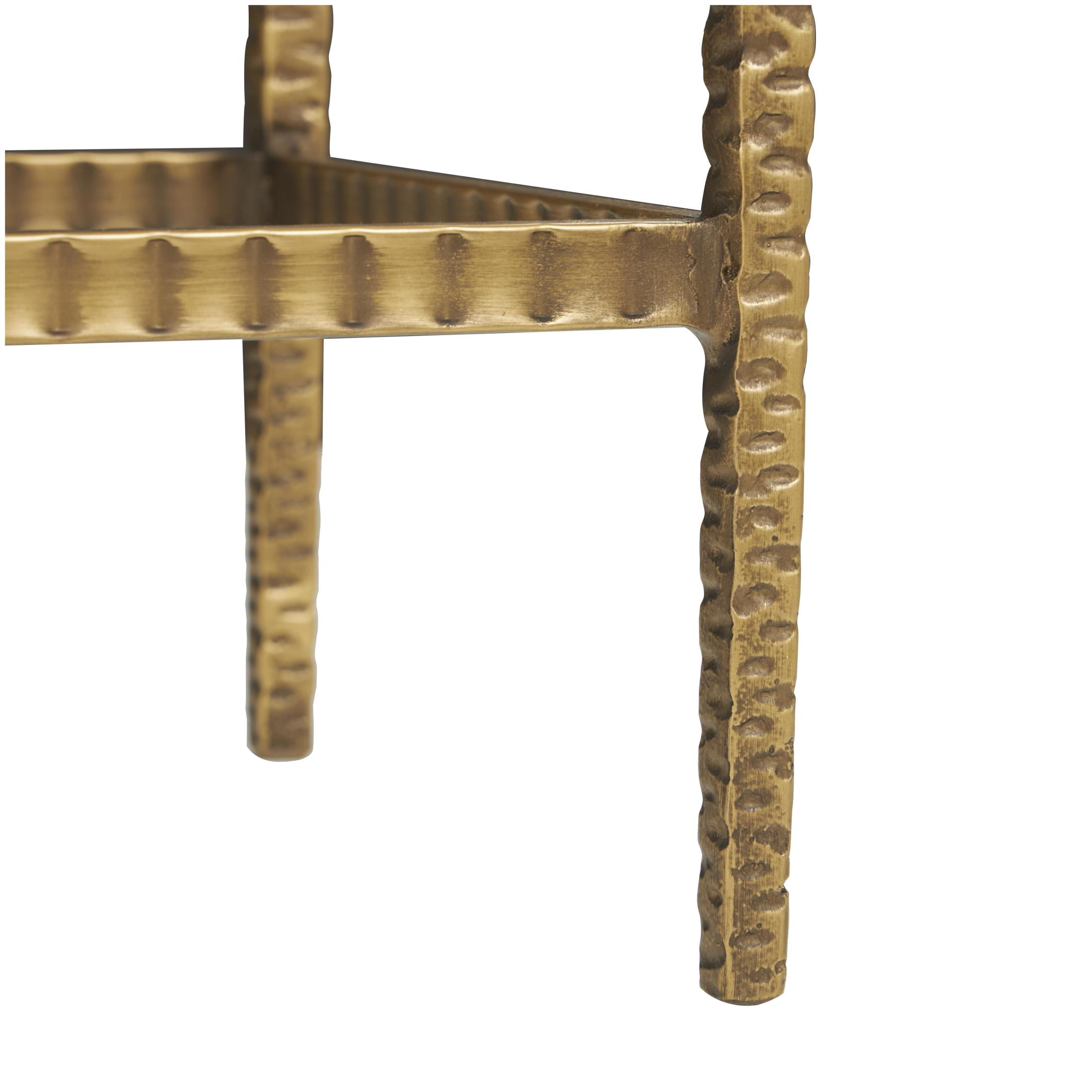 DecMode 37" x 28" Beige Marble Slim Rectangular Console Table with Hammered Gold Metal Legs, 1-Piece