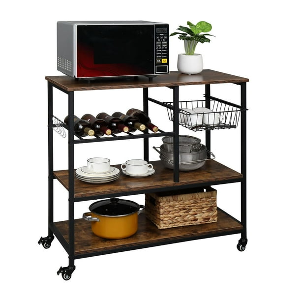Zimtown 3Tier Microwave Cart on Wheels, Rolling Kitchen Storage Cart