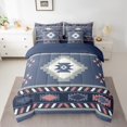 thumbnail image 2 of Manfei Vintage Boho Bed in a Bag Queen Size,Aztec Bed Set,Bohemain Blue Geometric Bedding Queen Size,Breathable Room Decoration Reversible,7 Pieces, 2 of 7