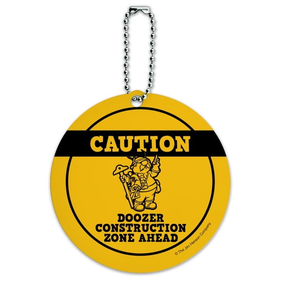 Doozer Construction Zone Ahead Fraggle Rock Round Luggage ID Tag Card Suitcase Carry-On