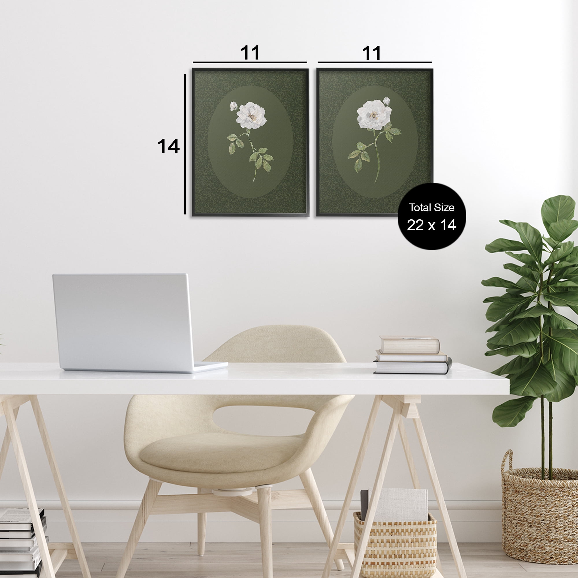 Stupell Industries Ornate Rose Studies over Emerald 2 Piece Black Framed Giclee Art Set, design by Sally Swatland