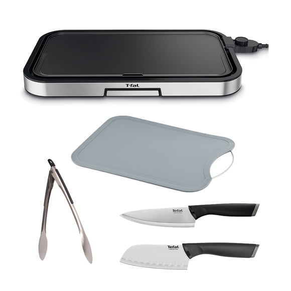 Parrilla Eléctrica Tfal Giant Plancha 61 cm 120V CB631DU0M Negra con Pinzas, Cuchillos y Tabla de Picar