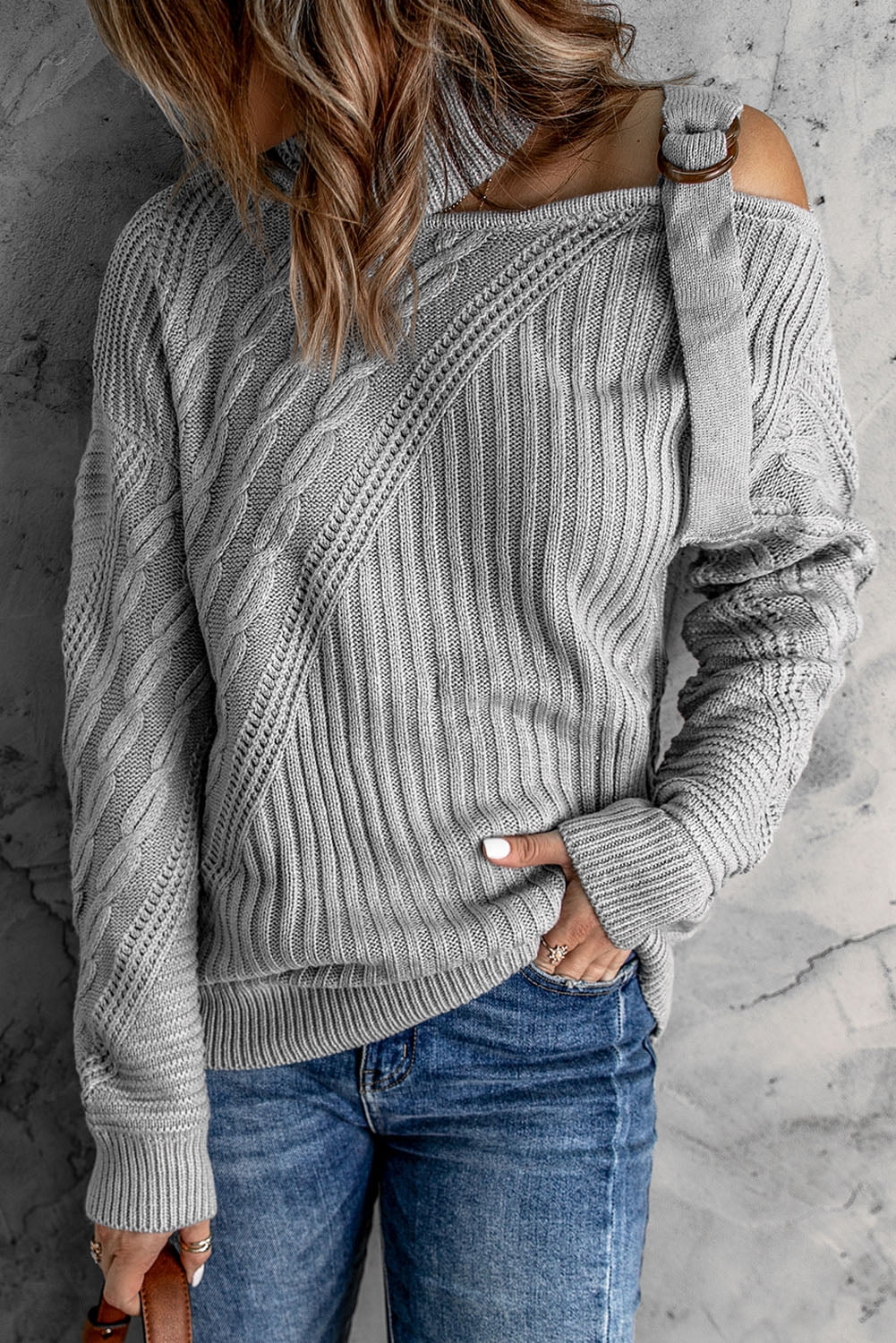 cutout shoulder turtleneck sweater