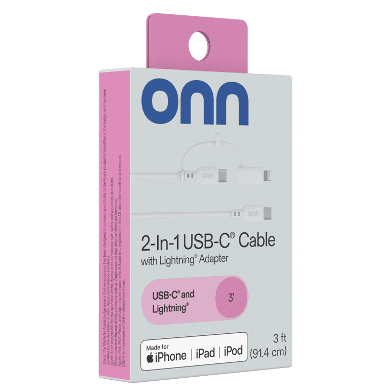 onn 3ft 2-in-1 USB-C and Lightning Charging Cable photo 4