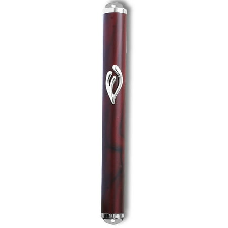 8" Mezuzah Case - Dark Wood Silver-Tone Wall Decor - Made in Israel