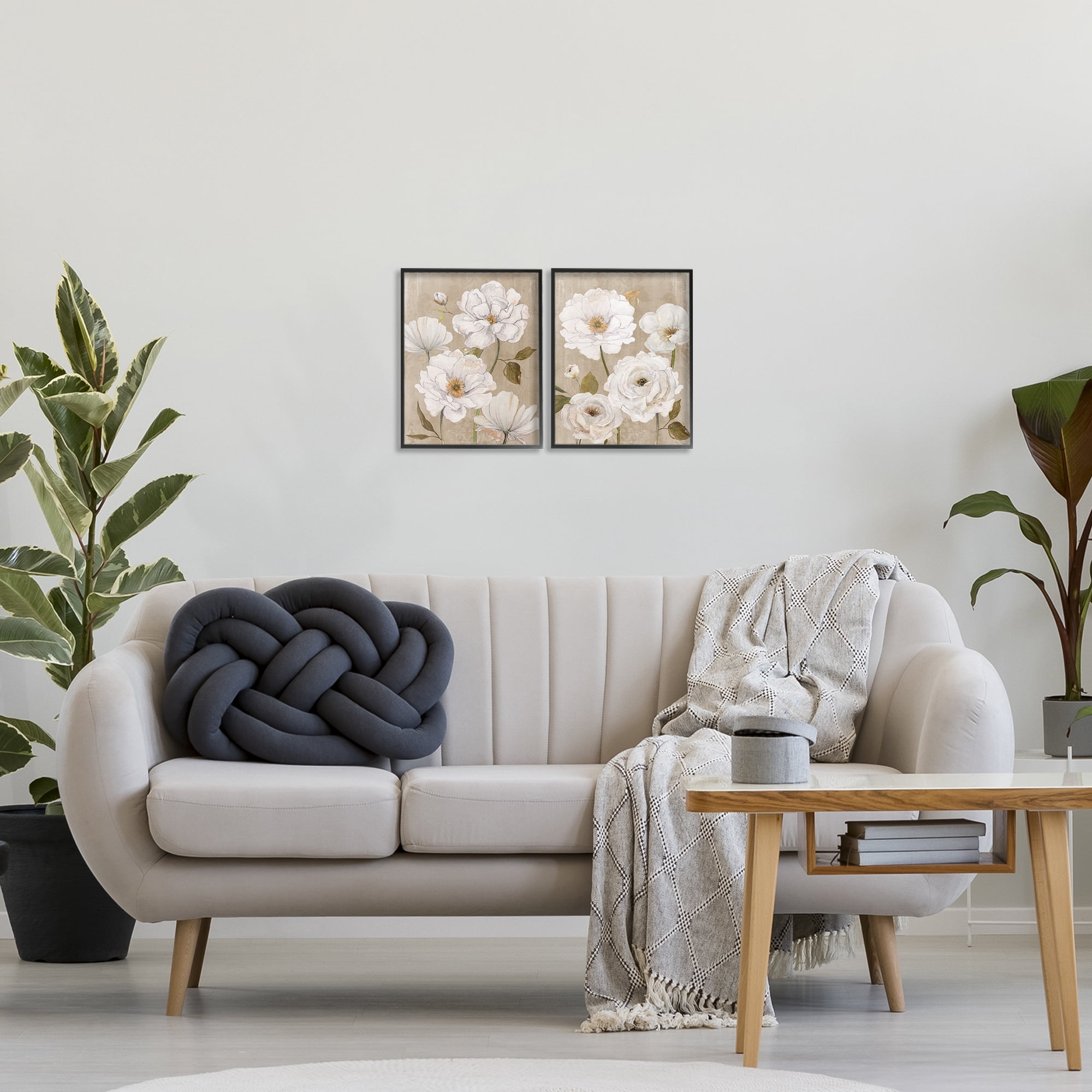 Stupell Industries White Blooms over Neutral 2 Piece Black Framed Giclee Art Set, design by Carol Robinson