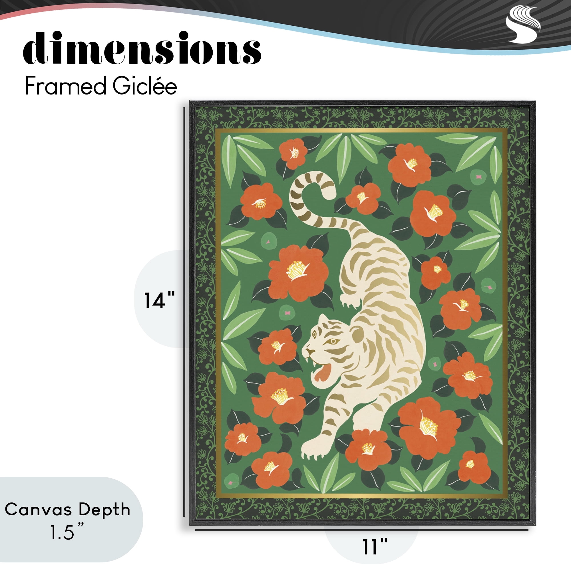 Stupell Industries Eclectic Tiger & Hibiscus Black Framed Giclee Art, design by Karolina Sato