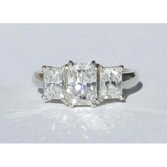 OM Jewels 14K White Gold Plated Moissanite 3Ct Three Stone Wedding Ring for Women