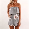 thumbnail image 2 of HCYSFG Womens Floral Rompers Bandeau Strapless Tube Top Summer Beach Elastic High Waist Jumpsuits Wide Leg Shorts Pocket One Piece Casual Playsuits, 2 of 5