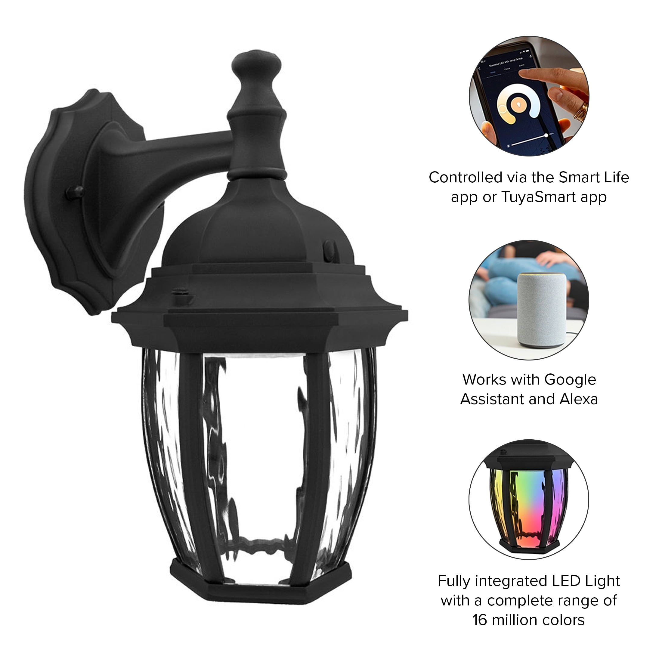 Maxxima LED Outdoor Wall Light Black w Clear Water Glass