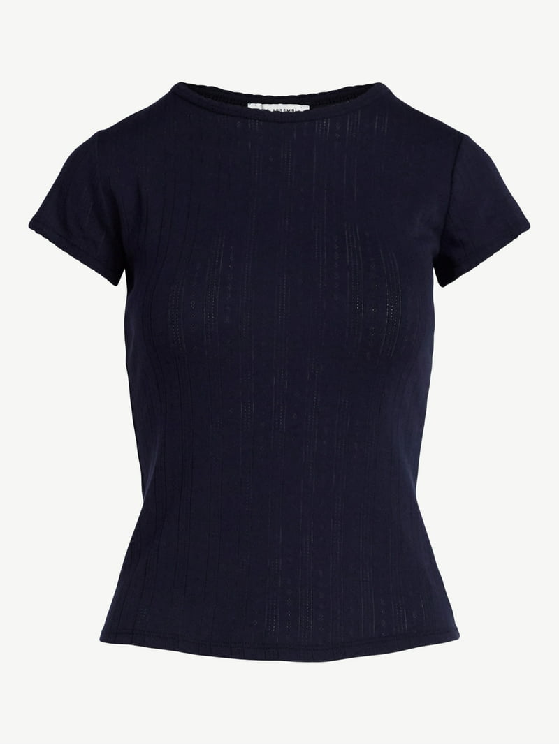 Free Assembly Women's and Women's Plus Pointelle Mini Tee with