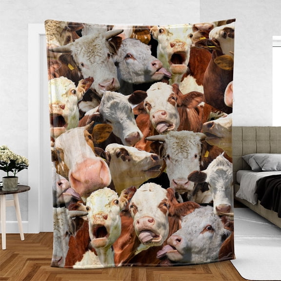 Hereford Herd Pattern Blanket, Farmer, 30x40in Fleece Blanket