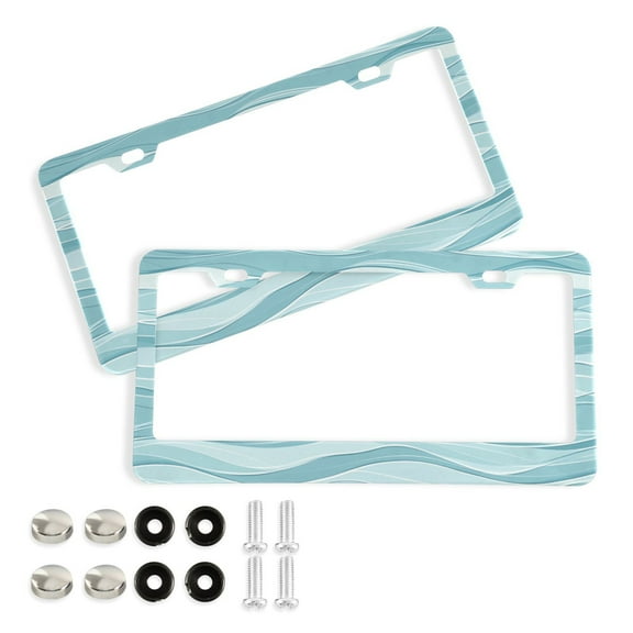 2 Pack Aluminum Alloy License Plate Frame Universal Car License Plate Cover with 2 Holes with Free Screws Minimalist Waves Pattern
