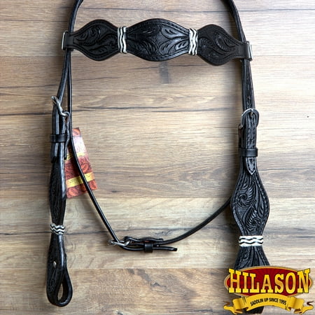 - Hilason American Leather Horse Bridle Headstall Black Rawhide Braided