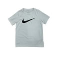 thumbnail image 1 of Nike Boys Dri-Fit White Athletic T-Shirt Black Swoosh Tee Shirt Small, 1 of 2