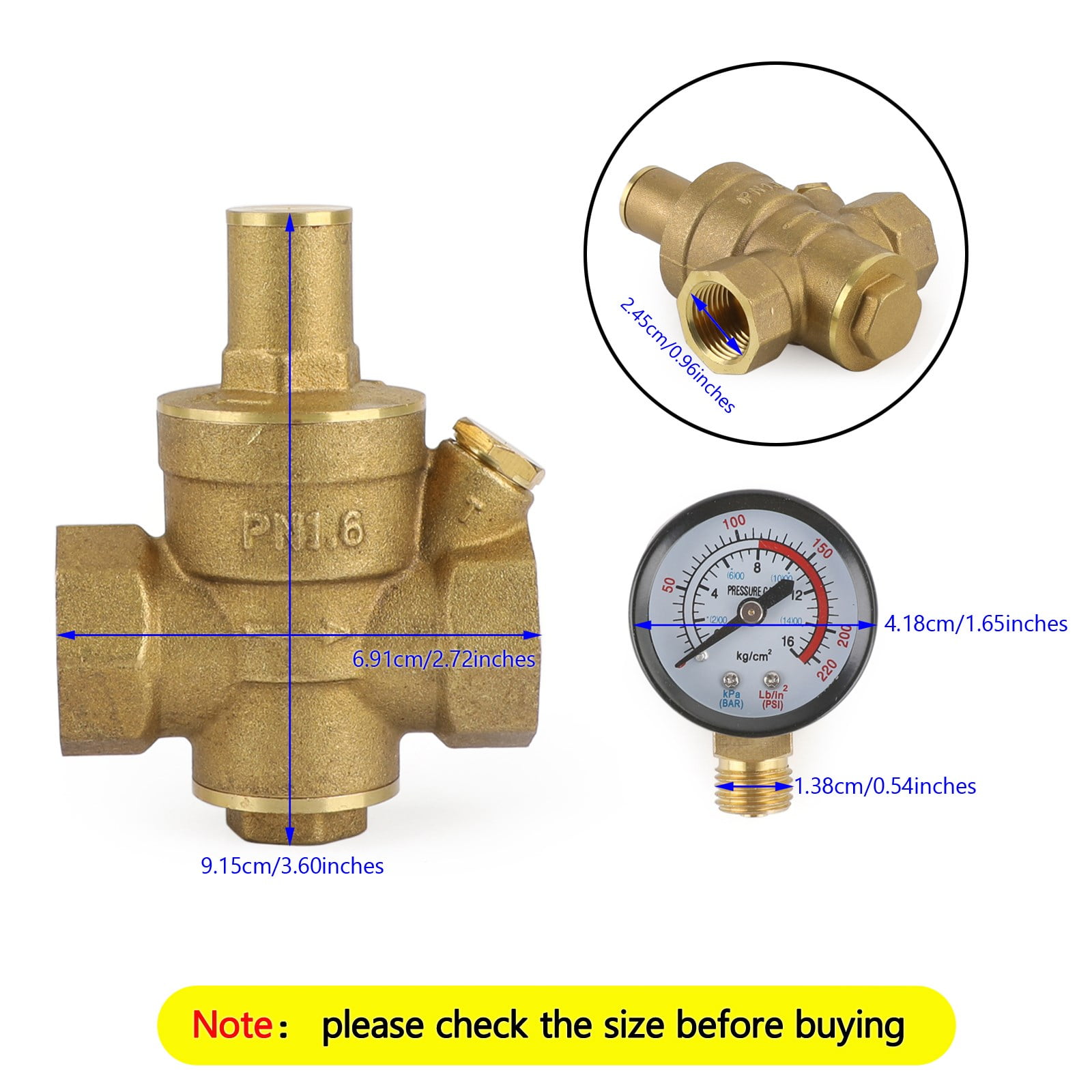 HYY-YY with Gauge Flow Adjustable Brass Water Pressure Reducing DN20 3/4inch Valve Filter Pump