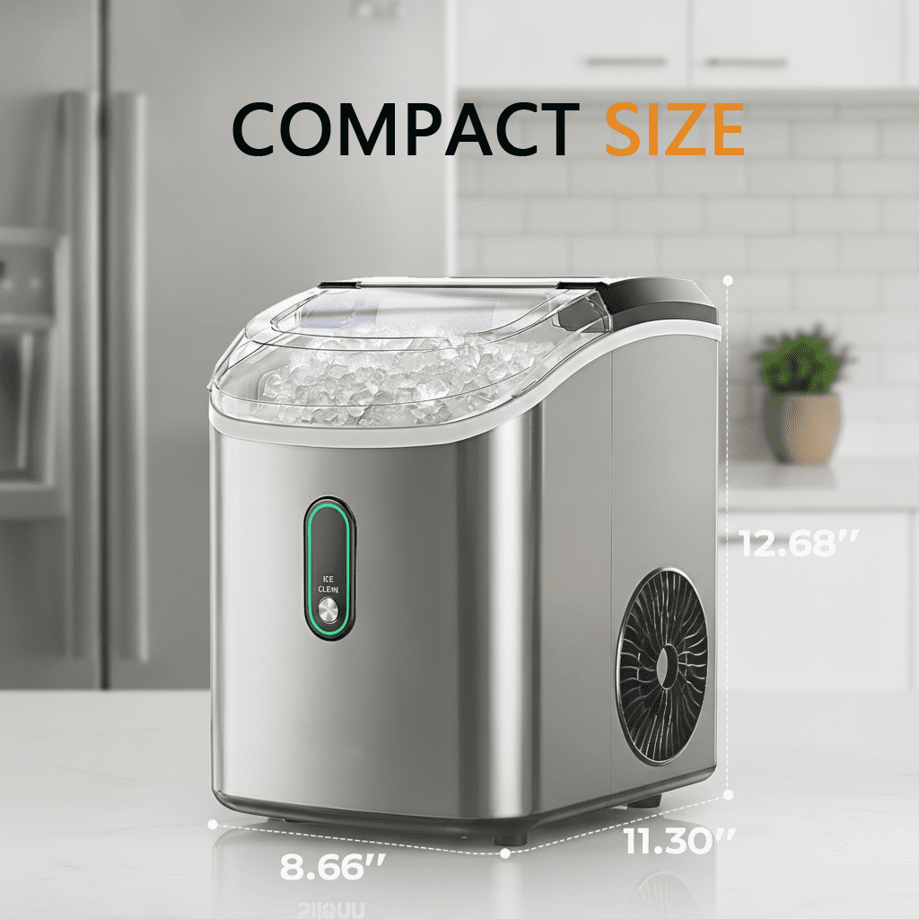 Philergo Nugget Ice Maker Countertop, 35lbs/Per Day, Self-Cleaning Sonic Ice Maker with Ice Scoop and Basket, Portable Chewable Pellet Ice for Home/Party/RV/Camping, Stainless Steels
