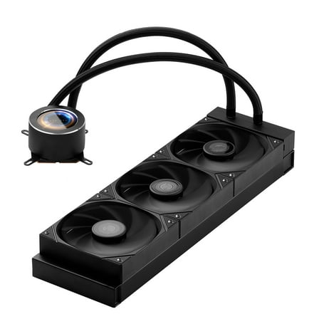 KFFKFF CPU Liquid Cooler with 3 x 120mm PWM Fans, Integrated Pump & 2.1'' LCD Display, Max 2200RPM Black Cooling System, Compatible with Intel 115X/1366/2011/1700/1200 and AMD AM4/AM5