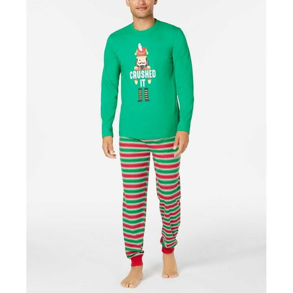 Family Pajamas Matching Men's Crushed It Stripe Pajama Set Green XXL