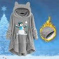 thumbnail image 2 of Fesfesfes Women Hooded Casual Printing Cat Ears Plush Buttons Long Sleeved Hooded Plush Coat Top Tops on, 2 of 4