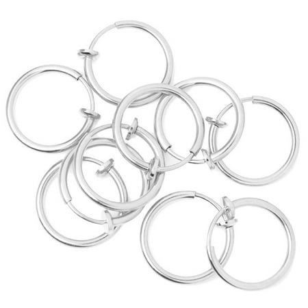 Fake Earring Lip Nose Belly Eyebrow Non-Piercing Rings - 10 Pack - Silver