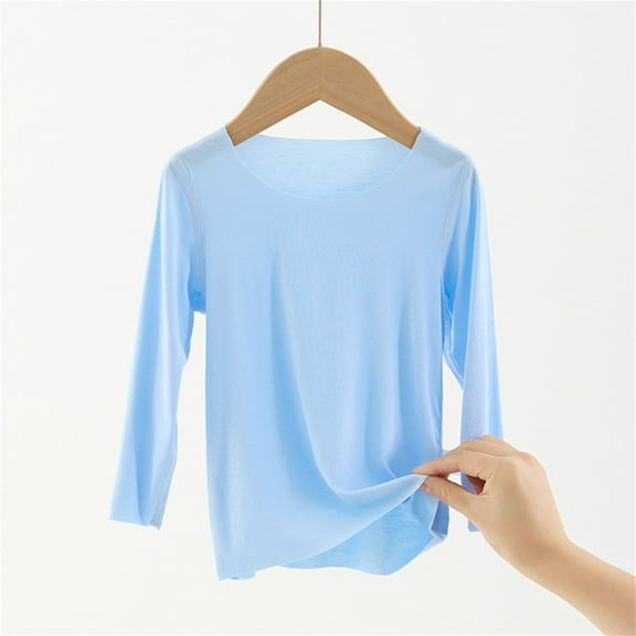 ATOGUTA Tee Shirts Girls Long Sleeve Shirts Kids Crewneck Soft Tunic Tops Basic Casual T-Shirts Blue, Size 2T-13