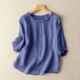 thumbnail image 2 of fartey Cotton Linen Blouses for Women Trendy 2025 Solid Color T Shirts Lounge Flowy 3/4 Length Sleeves Top Loose Fitted Ruffle Trim Crewneck Buttons Tshirts Blouse, 2 of 5