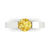1.06 ct Round Cut Natural Citrine Solitaire with Simulated Diamond Accents 18K White Gold Womens Engagement Ring