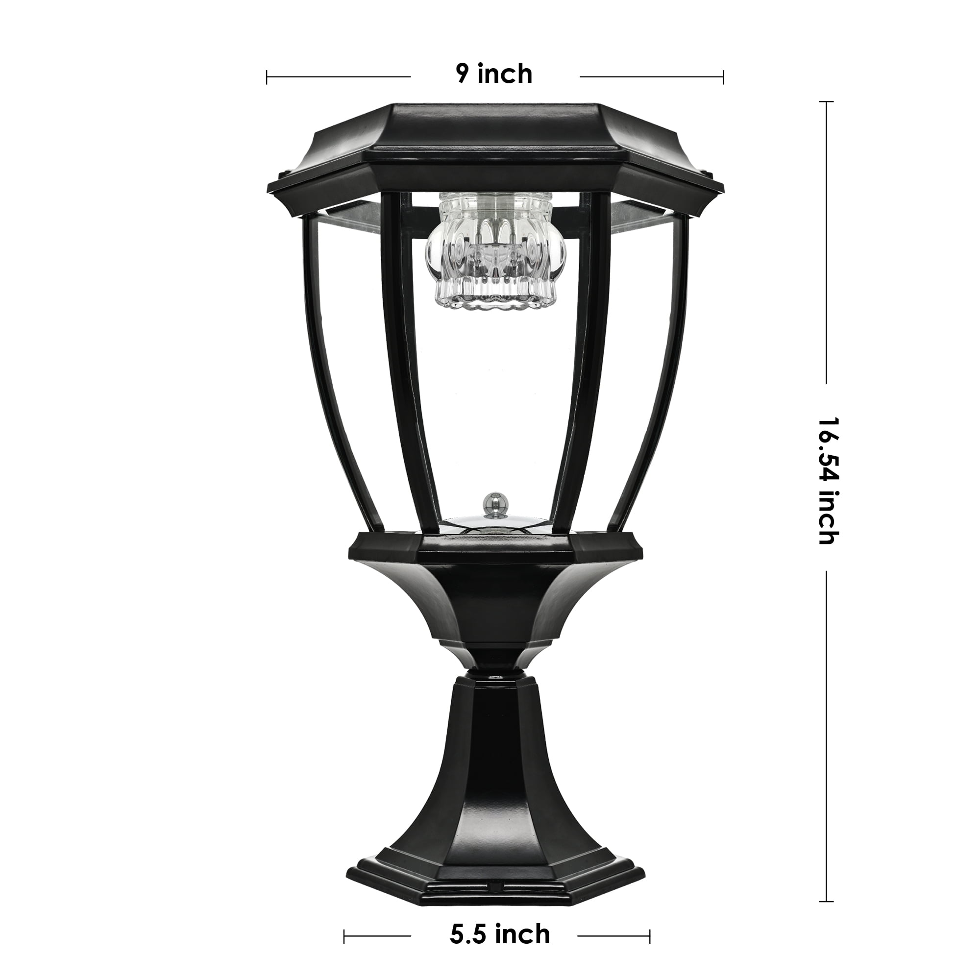 Solar Powered Black Outdoor Pier Mounted Aluminum & Glass Post Light