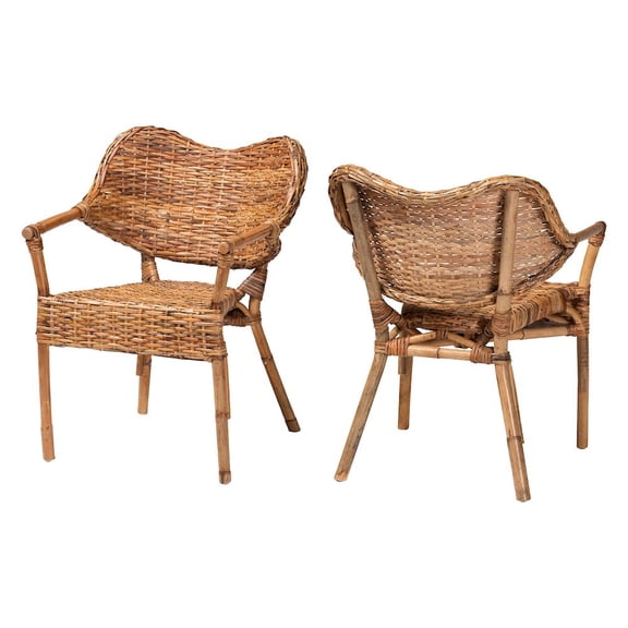 bali & pari 2-Piece Natural Rattan Dining Chair - Handwoven Wicker Armchair