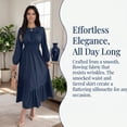 thumbnail image 6 of Women Solid Polyester Midi Dresses, Elegant Ruffle Crew Neck Smocked Waist Flowy Tiered Long Dress, 6 of 6