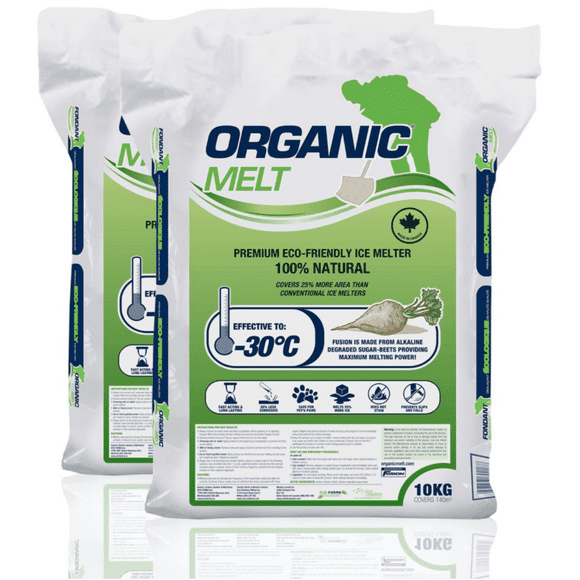 Organic Melt Premium Granular Ice Melt is a eco Friendly and Safe for Pets de-Icing Product. Its a Great ice Melter Safe for Concrete, driveways and Sidewalks - 10kg (2 Pack)