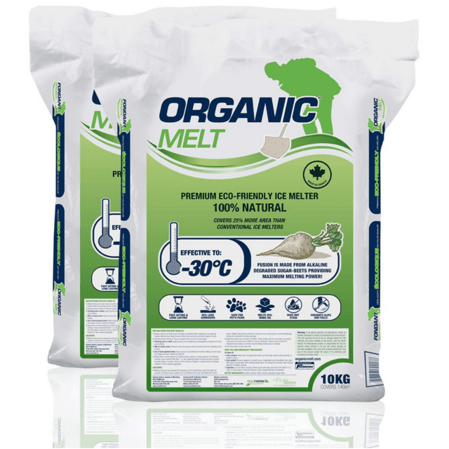 Organic Melt Premium Granular Ice Melt is a eco Friendly and Safe for Pets de-Icing Product. Its a Great ice Melter Safe for Concrete, driveways and Sidewalks - 10kg (2 Pack)