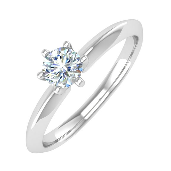 1/2 Carat 6-Prong Set Diamond Solitaire Engagement Ring in 14K White Gold (Ring Size 4.25)