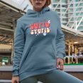 thumbnail image 2 of Distressed Just Call Cupid, Stupid - 90s Retro Groovy Valentine's Day Art Merch Gift, Light Blue Hooded Sweatshirt or Hoodie, Small, 2 of 5